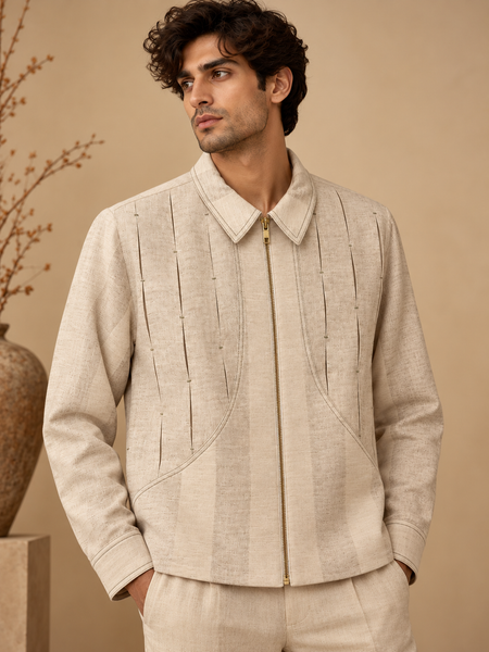 Beige Linen Bomber Jacket (The Toasted Oat) - MMBJ061