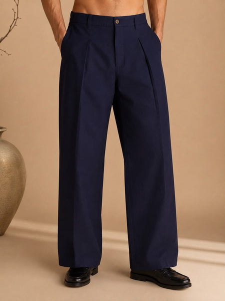 Navy Blue cotton/silk pants (Obsidian Pleated) - MMP0146