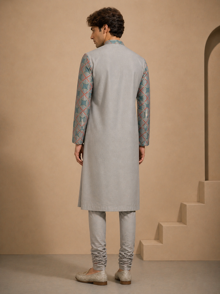 Blue/Grey Muslin Kurta Set (Double-Layer Prism) - MMK0666
