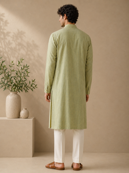 Green & Yellow 100% Linen Kurta Set (The Matcha & Wild Meadow) - MMK0678