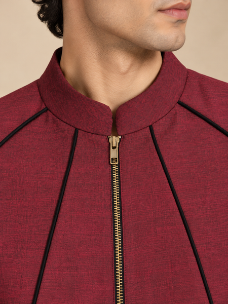 Maroon & Black Malai Cotton Bomber Jacket (The Spiced Plum) - MMBJ058