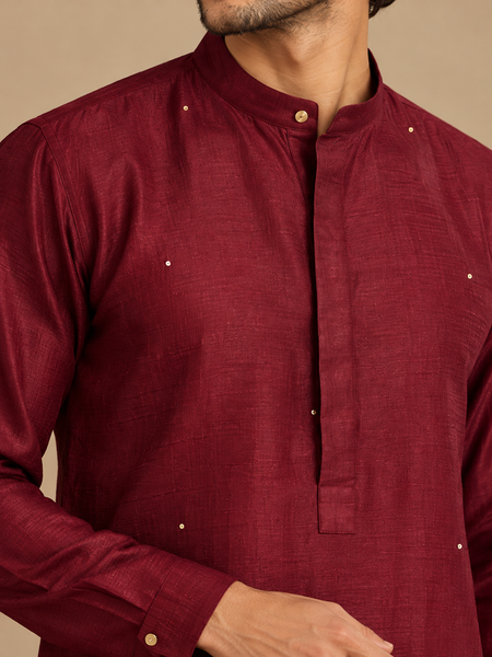 Wine Bemberg Silk Kurta Set (The Dark Dahlia) - MMKCUS007