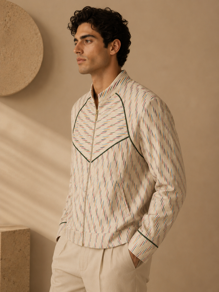 Cream Ikkat  Cotton (The Prism) - MMBJ054