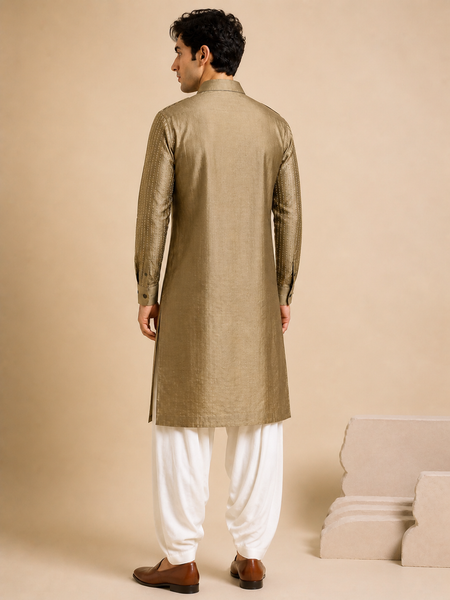 Rust Gold Bemberg Silk Kurta Set (Rust Gold Ganache) - MMK0654