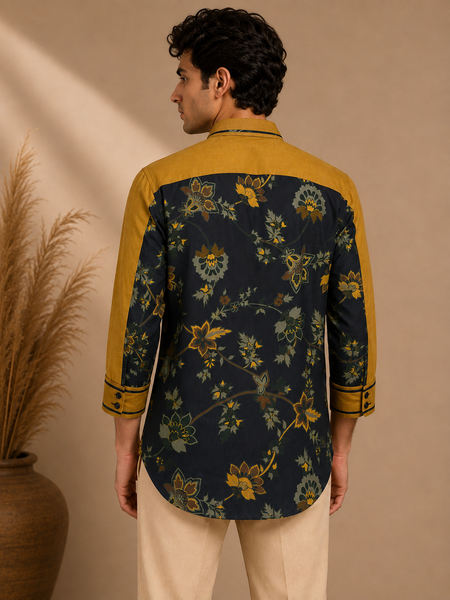 Mustard & Blue Cotton Muslin Printed Shirt (The Tuscan Sun) - MM0942