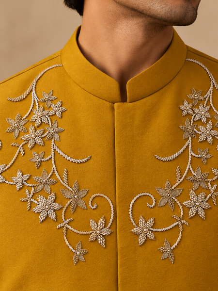 Mustard Yellow Cotton/Silk Modi Jacket (The Golden Turmeric) - MMWC0251