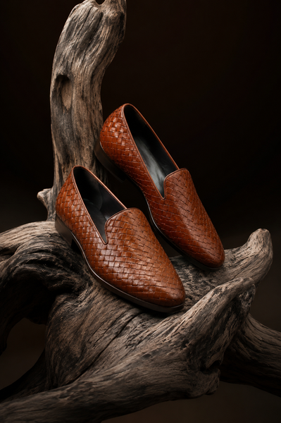 Brown Braided Leather Shoes for Men - MMFT026