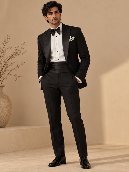 Black Super Wool Tuxedo Set (The Black & White Symphony) - MMCRSET011