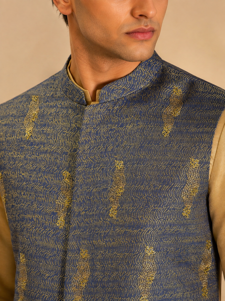 Blue & Yellow Linen Modi Jacket (The Sapphire Limoncello) - MMWC0245