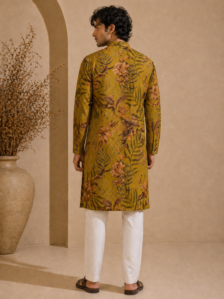 Mustard Cotton Printed Kurta Set (Spiced Turmeric Sovereign) - MMK0656