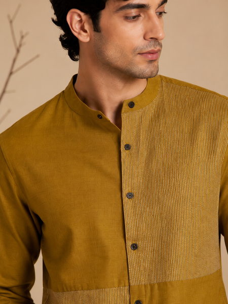 Mustard Yellow Malai Cotton Shirt (The Ochre Horizon) - MM0935