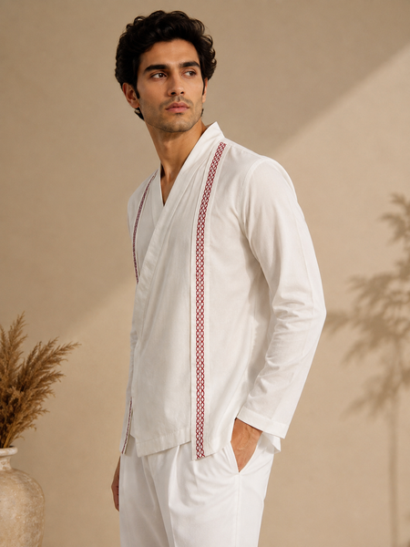 White Malai Cotton Short Kurta (The Ivory Cross-Over) - MMSK076