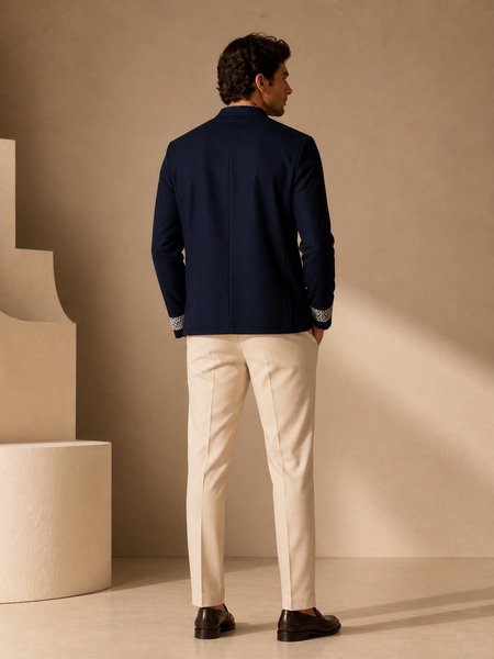 Blue Malai Cotton Bomber Jacket (Iced Navy Meridian) - MMBJ050
