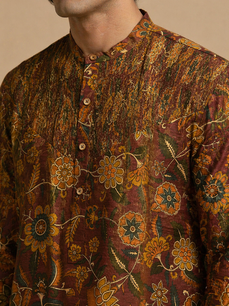 Brown Printed Chanderi Kurta Set (Heritage Vanguard) - MMK0667