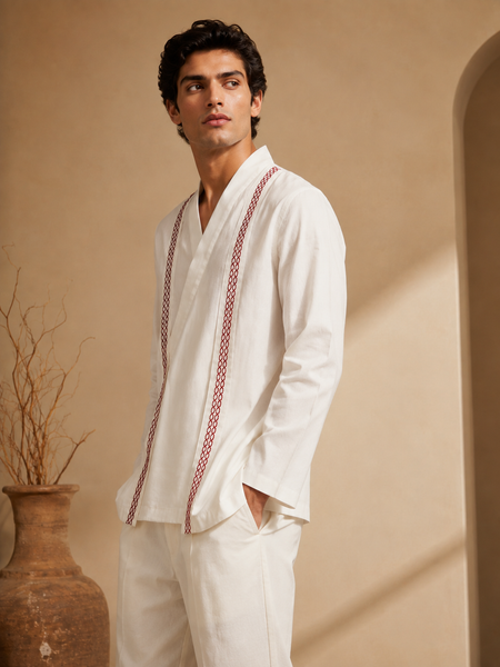 White Malai Cotton Short Kurta (The Ivory Cross-Over) - MMSK076
