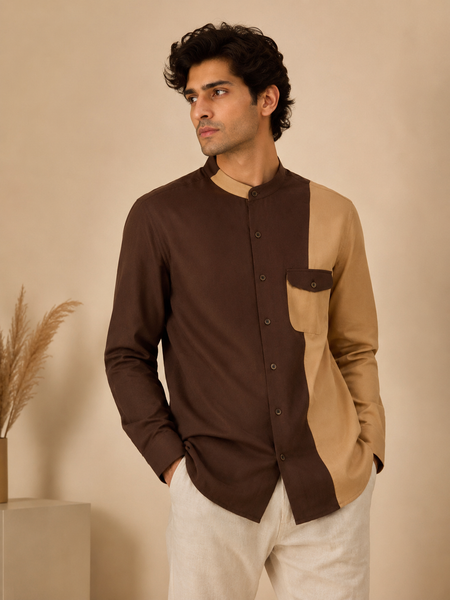 Brown & Beige Malai Cotton Shirt (The Espresso Split) - MM0933