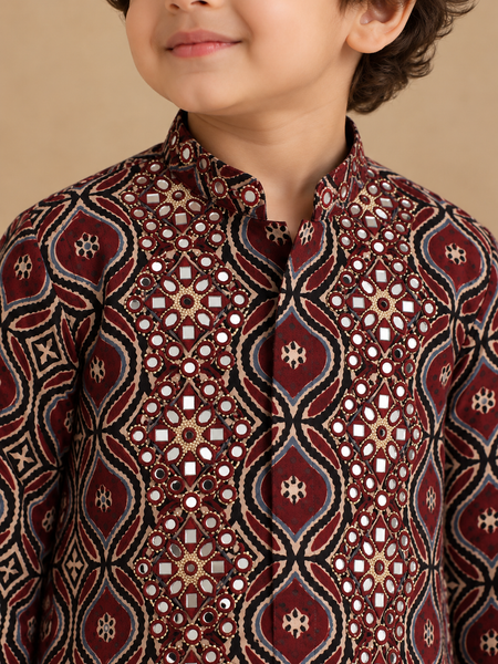 Black & Maroon Cotton Kurta Set (Spiced Plum) - MMKWCUS013