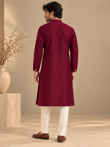 Wine Bemberg Silk Kurta Set (The Dark Dahlia) - MMKCUS007