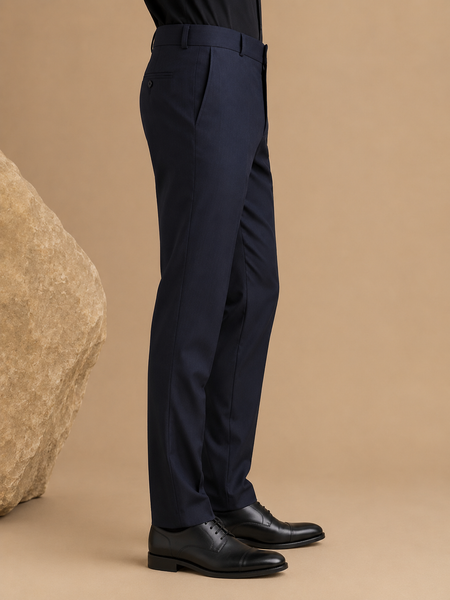 Midnight Blue Italian Wool Pant (Black Caviar & Smoked Sapphire) - MMPCUS001