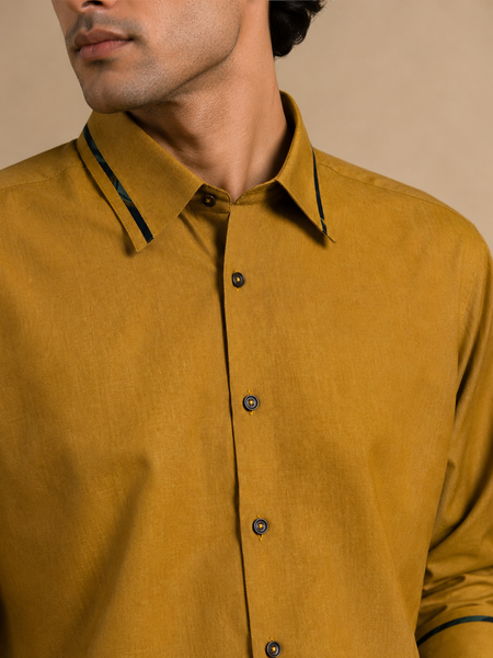 Mustard & Blue Cotton Muslin Printed Shirt (The Tuscan Sun) - MM0942