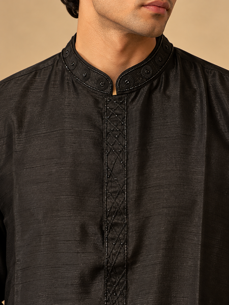 Black Bemberg Silk Short Kurta (The Jet Noir) - MMSKCUS001