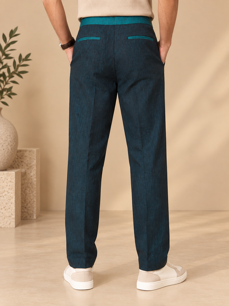 Deep Teal Navy Green Linen Pants (The Peacock) - MMP0149