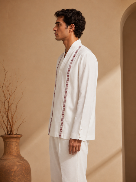 White Malai Cotton Short Kurta (The Ivory Cross-Over) - MMSK076