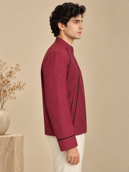 Maroon & Black Malai Cotton Bomber Jacket (The Spiced Plum) - MMBJ058