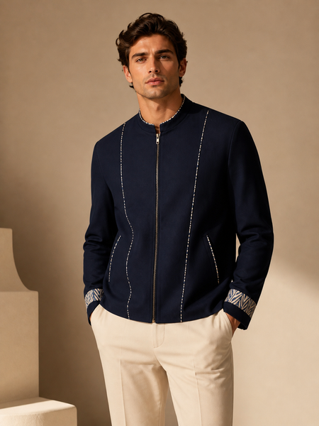 Blue Malai Cotton Bomber Jacket (Iced Navy Meridian) - MMBJ050