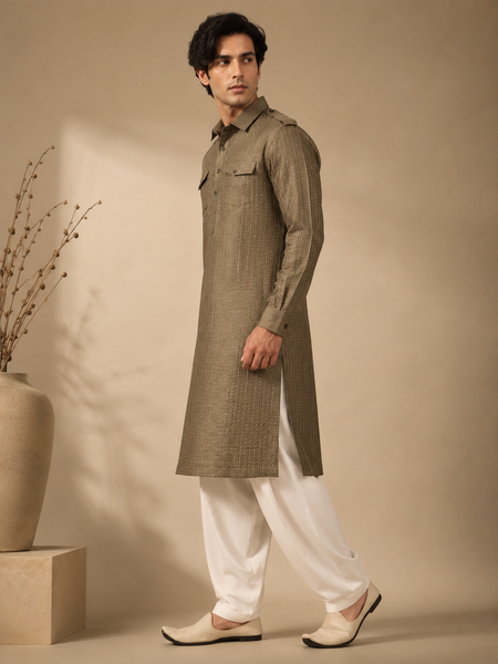 Rust Gold Bemberg Silk Kurta Set (Rust Gold Ganache) - MMK0654
