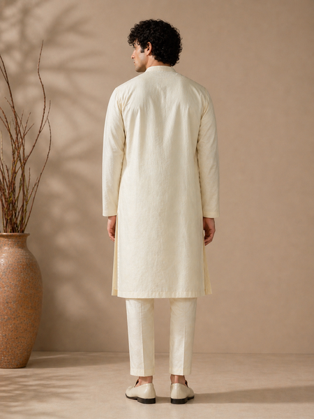 Beige Bemberg Silk Kurta Set (Sand Luxe) - MMK0662