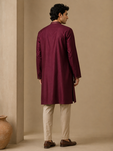 Wine Dola Silk Kurta Set (The Mulberry Compote) - MMK0657