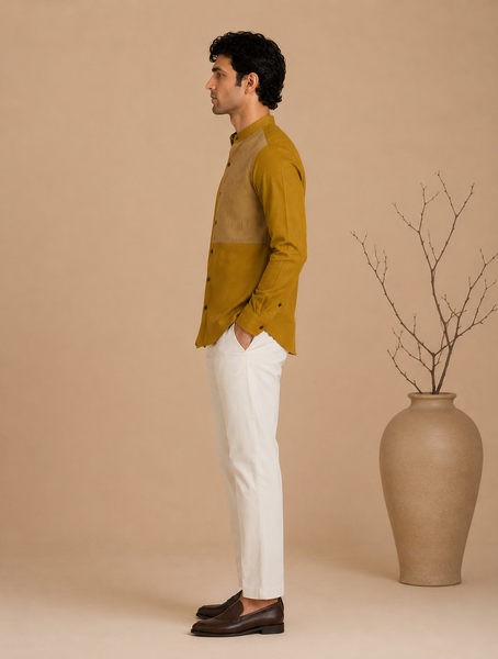 Mustard Yellow Malai Cotton Shirt (The Ochre Horizon) - MM0935