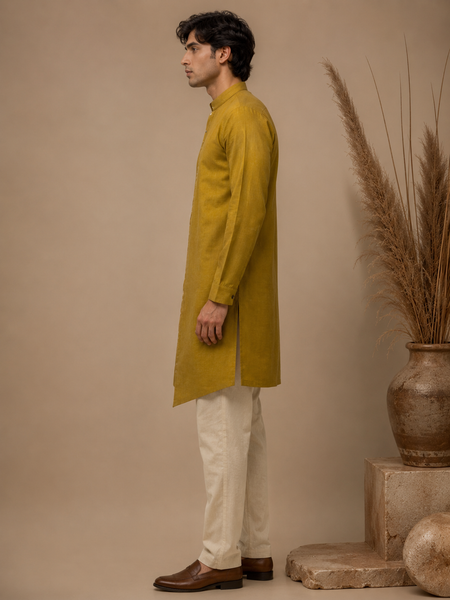 Moss Green Chanderi Kurta Set (Moss Gold Lattice Accent) - MMK0670