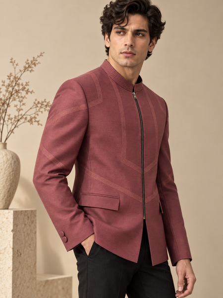 Rosewood Brown Cotton/Silk Bandhgala (Rosewood Topstitched) - MMJ0177