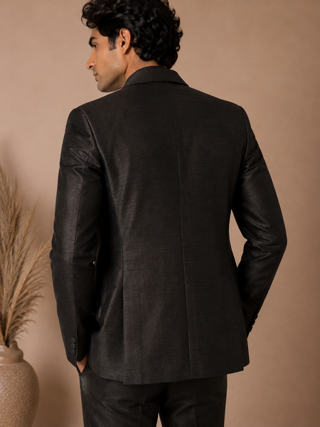 Black Bemberg Silk Blazer (The Midnight Constellation) - MMJ0167