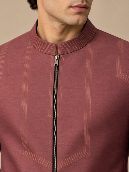 Rosewood Brown Cotton/Silk Bandhgala (Rosewood Topstitched) - MMJ0177