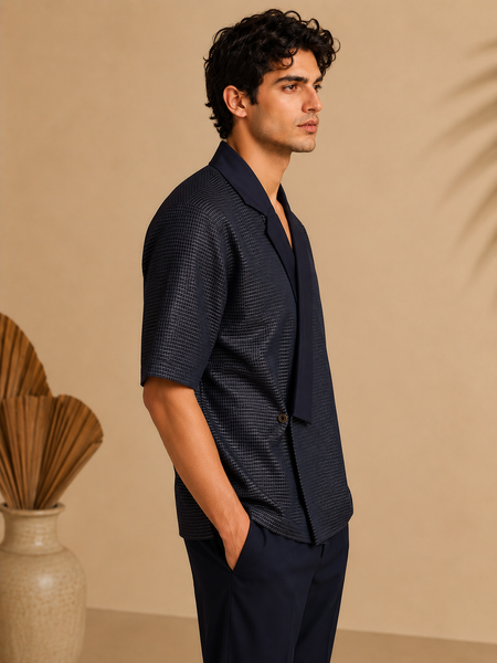 Navy Blue Kota Silk/Cotton Jacket/Coat (The Midnight Kimono) - MMJC001