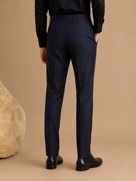 Midnight Blue Italian Wool Pant (Black Caviar & Smoked Sapphire) - MMPCUS001