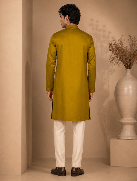 Mustard Yellow RT Fiona Kurta Set (Olive Gold Lattice) - MMK0673