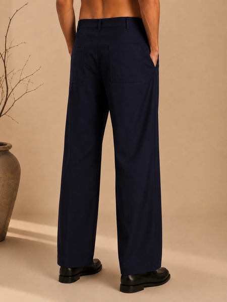 Navy Blue cotton/silk pants (Obsidian Pleated) - MMP0146
