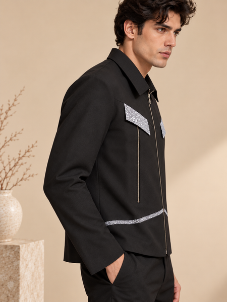 Black & Grey Malai Cotton Bomber Jacket (Onyx Terrazzo) - MMBJ057