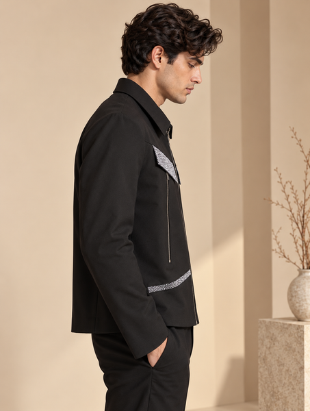 Black & Grey Malai Cotton Bomber Jacket (Onyx Terrazzo) - MMBJ057