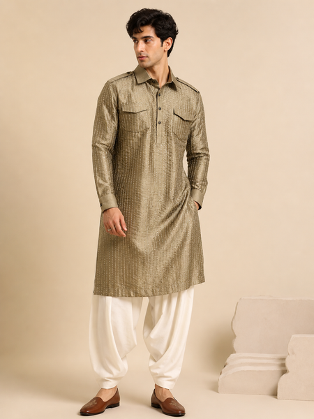 Rust Gold Bemberg Silk Kurta Set (Rust Gold Ganache) - MMK0654