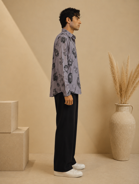 Moonstone Grey Printed 100% Cotton Shirt (Moonstone Nocturne) - MMCUS002