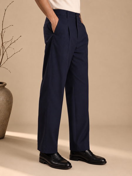 Navy Blue cotton/silk pants (Obsidian Pleated) - MMP0146