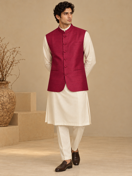 Wine Bemberg Silk Modi Jacket (The Spiced Mulberry) - MMWCCUS001