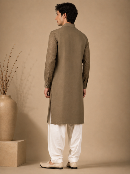 Rust Gold Bemberg Silk Kurta Set (Rust Gold Ganache) - MMK0654