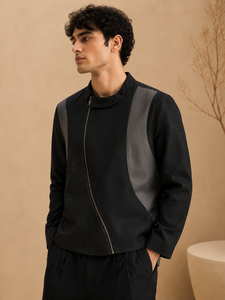 Black & Grey Bomber Jacket - Shadow Block