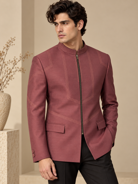 Rosewood Brown Cotton/Silk Bandhgala (Rosewood Topstitched) - MMJ0177